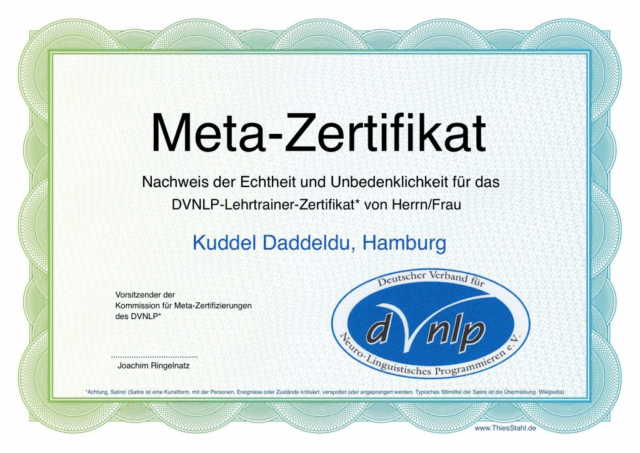 Die neuen Unbedenklichkeits-Zertifikate des DVNLP (Satire)